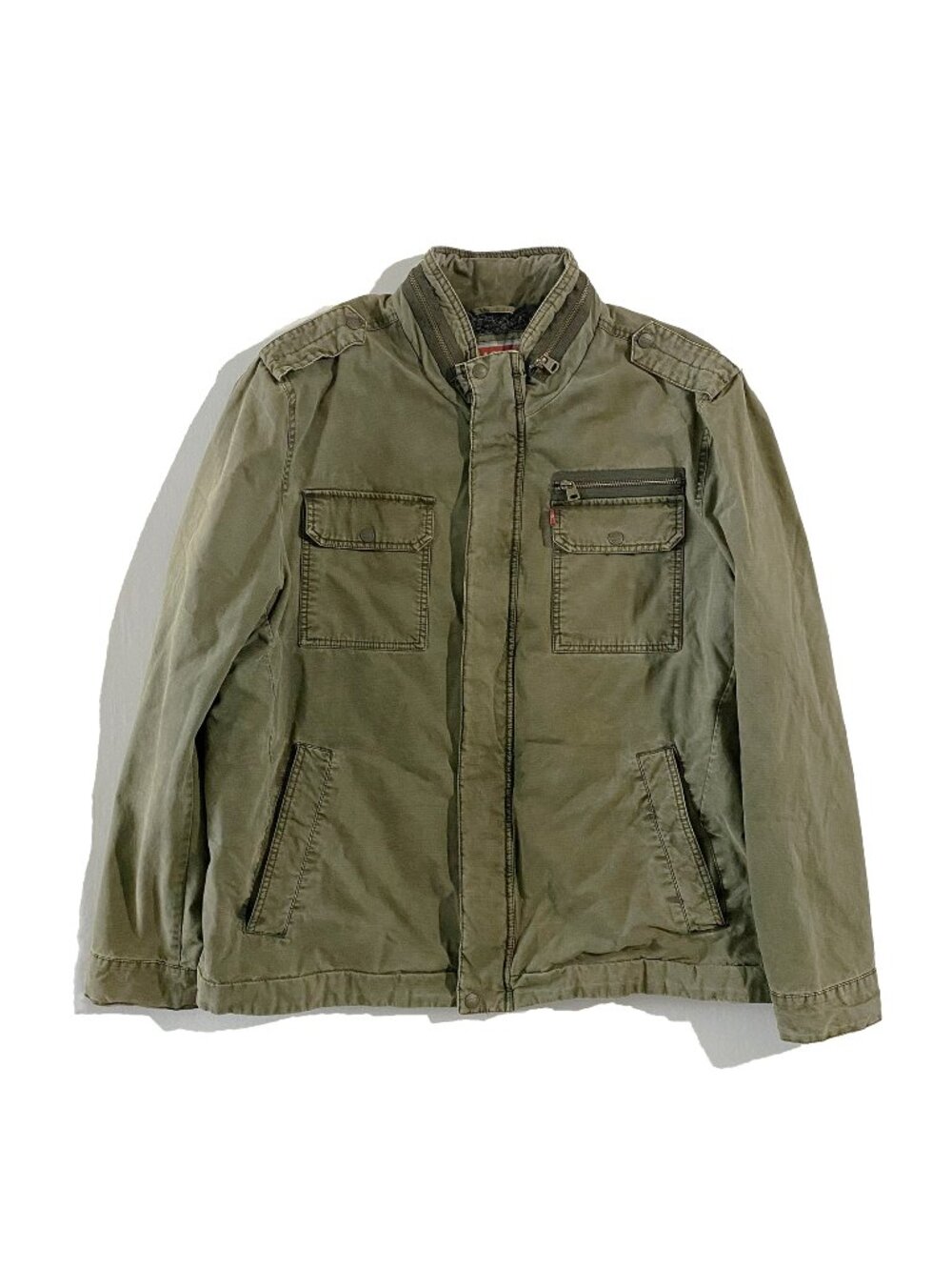 Levi's Jacket Mens XXL Green Washed Cotton Military Sherpa Lined Hooded Utility